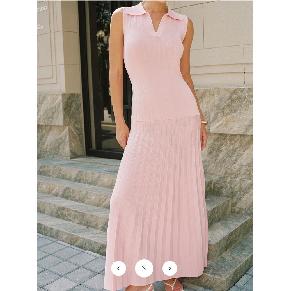 NWT Commense Polo Collar Sleeveless Ribbed Knit Maxi Dress Sz S - Picture 5 of 7